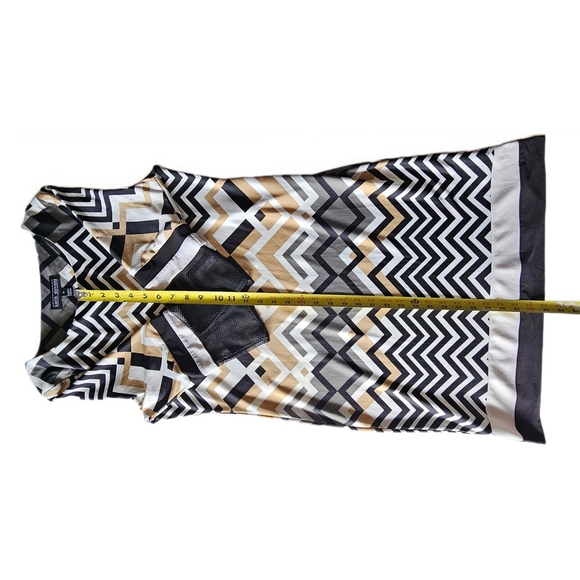 Karin Stevens Black White Tan Chevron Zig Zsg Sheath Dress Long Sleeve - Picture 9 of 13